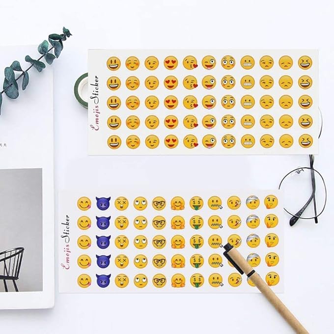 12 SHEETS CUTE FUNNY STICKERS HAPPY FACES MOST POPULAR EMOJI FROM IPHONE FACEBOOK TRENDY GIFTS FOR KIDS ADULTS FACE EMOJI STICKERS - Image 1