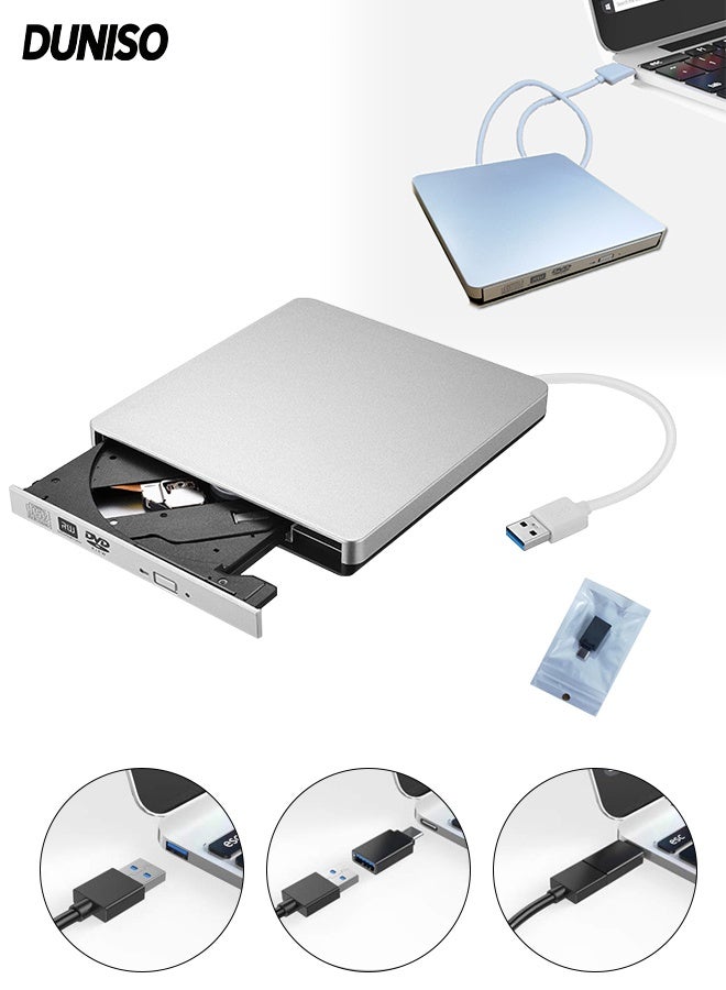 DUNISO External DVD drive，Portable USB 3.0 CD DVD Player，CD ROM Reader Writer Disk Duplicator，Suitable for Laptops, Desktop Computers, DVDs and CDs, Can Read Videos and Music - Image 1