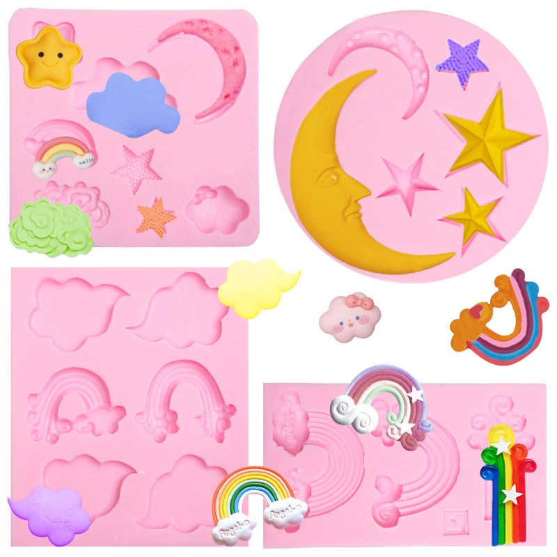 Xcake Lcook Rainbow Cloud Silicone Fondant Molds  Star Moon Chocolate Molds for Cake Decoration Cupcake Topper Candy Sugar Craft Gum Paste Resin Clay - Image 1