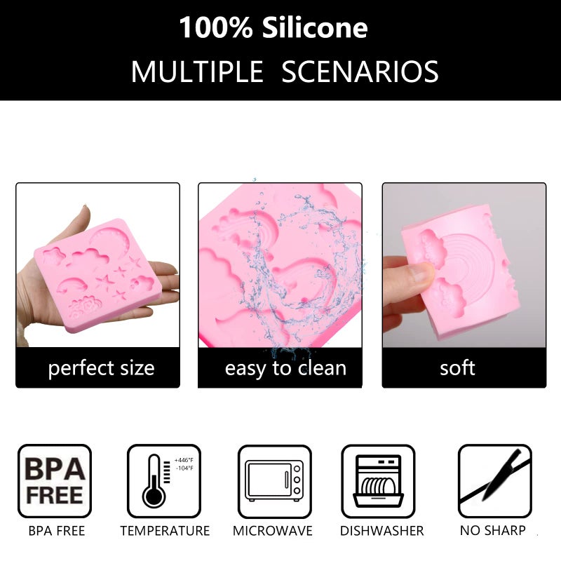 Xcake Lcook Rainbow Cloud Silicone Fondant Molds  Star Moon Chocolate Molds for Cake Decoration Cupcake Topper Candy Sugar Craft Gum Paste Resin Clay - Image 3