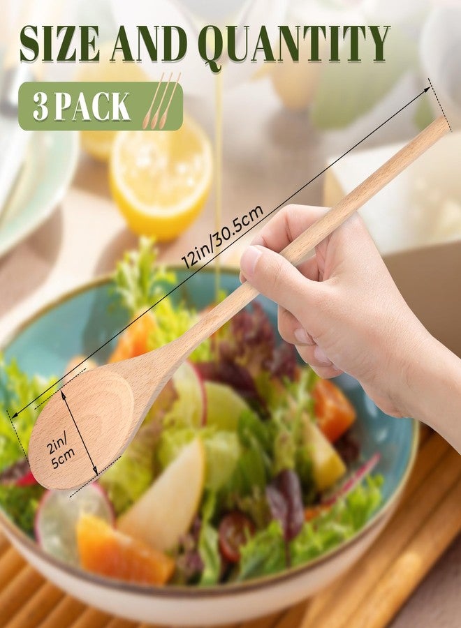WYOMER 3 PCS Wooden Spoons for Cooking, 12 Inch Long Handle Made of Natural Beechwood, Cooking Mixing Oval Spoons to Baking, Stir Meals, Tasting Stirring Food - Image 2