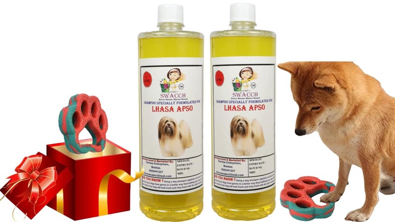 swacch Lhasa Apso Dog Shampoo + Paw Shape I Rubber Dog Toy for Training and Interactive I Durable & Safe I Combo Pack I 2 Litre Lemon - Image 1