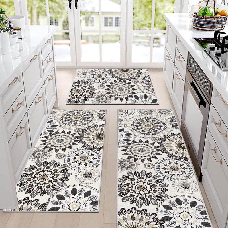 Bsmathom Boho Kitchen Rugs Sets 3 Piece, Farmhouse Non Slip Kitchen Rugs and Mats, Washable Kitchen Mats for Floor Non Skid Kitchen Runner Rug, Kitchen Floor Mat for Laundry Room Entryway Hallway - Image 2