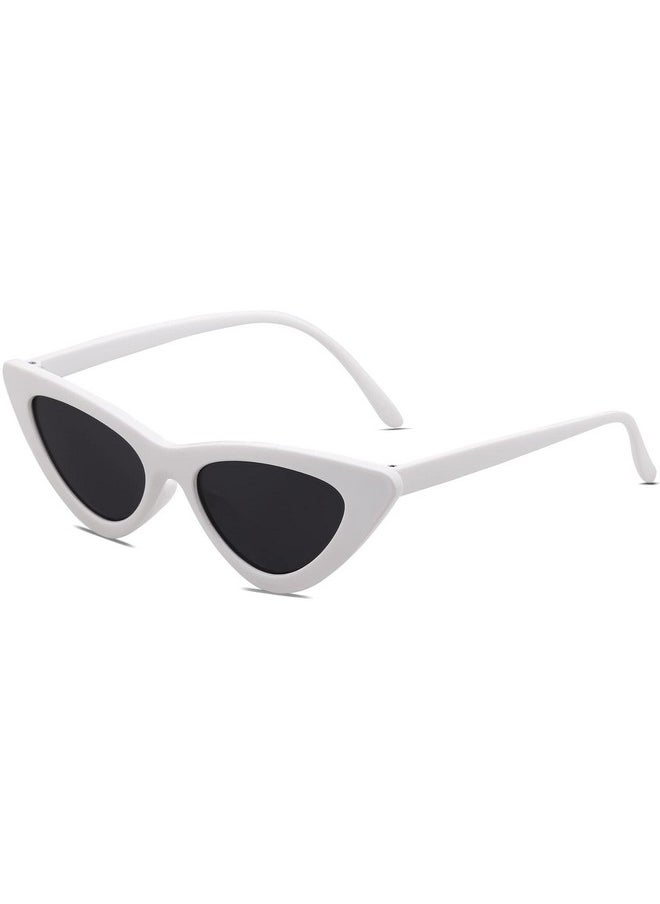 Sojos Retro Vintage Narrow Cat Eye Sunglasses For Women Clout Goggles Plastic Frame Sj2044 With White Frame/Grey Lens  - Image 1