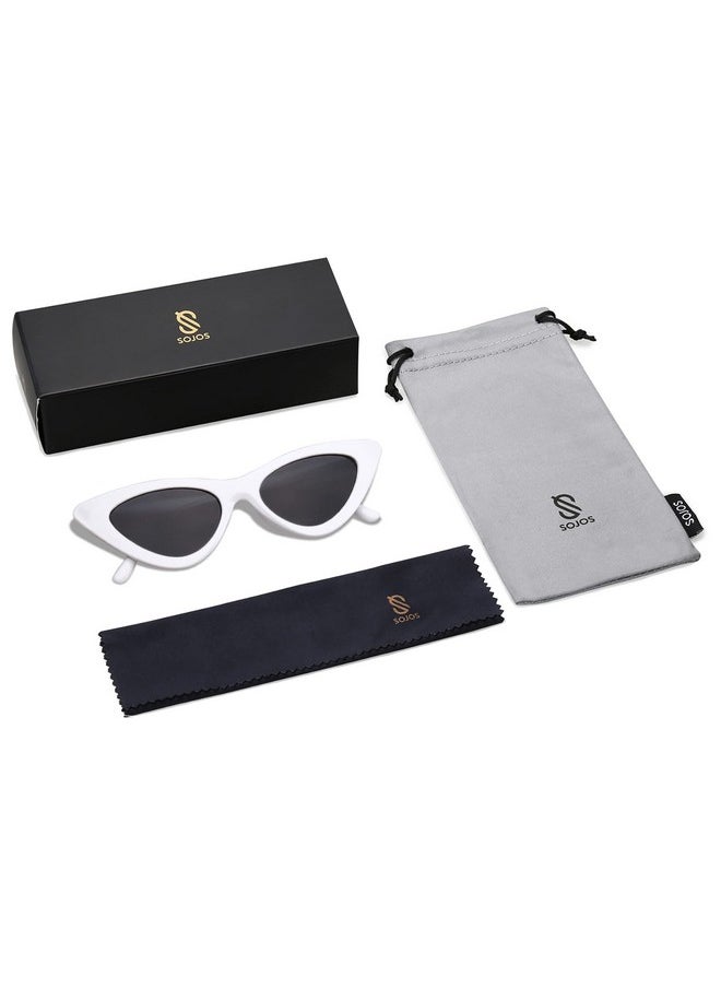Sojos Retro Vintage Narrow Cat Eye Sunglasses For Women Clout Goggles Plastic Frame Sj2044 With White Frame/Grey Lens  - Image 5