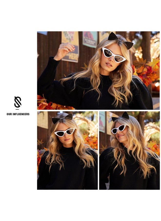 Sojos Retro Vintage Narrow Cat Eye Sunglasses For Women Clout Goggles Plastic Frame Sj2044 With White Frame/Grey Lens  - Image 4