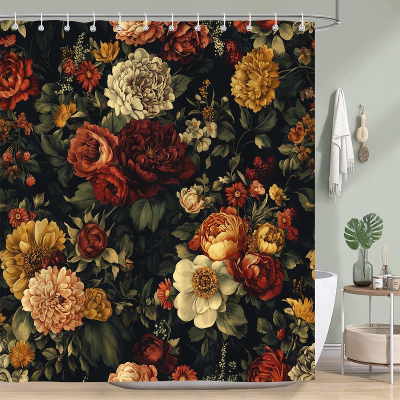 Shower Curtain 72x72 Inch Waterproof Polyester Fabric - Vintage Floral Print 12 Hooks Included For Easy Setup Bath Curtain For Home Guest Baths Primary Suites - Image 4