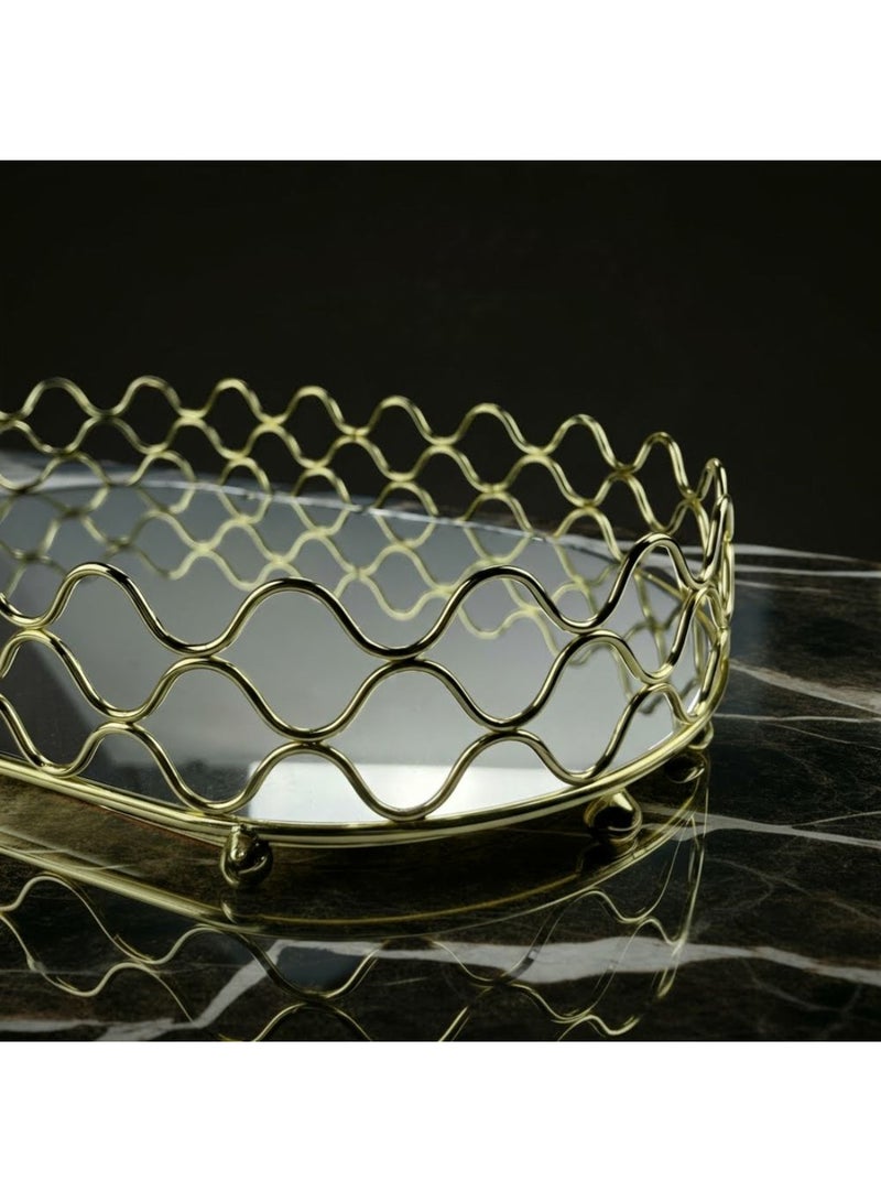 DANUBE HOME Impressions Metal Mirror Cutwork Tray – Elegant Decorative Serving Tray with Intricate Design, Perfect for Home Decor, Gifting, Dining Table & Luxury Display Accessories Set Of 2 Small -L 30 x W 18 x H 7cm | Medium- L 35 X W 22 X H 7cm - Image 3