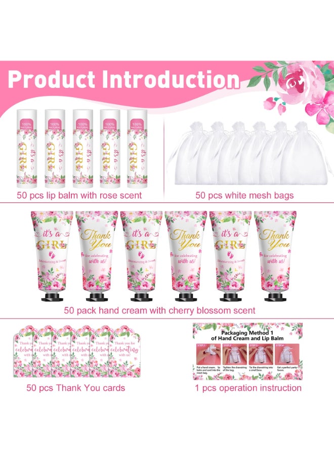 KONEUK 50 Pack Bulk Hand Cream and Lip Balm Gifts Sets Baby Shower Favors and Bridal Shower Favors for Guests with Thank You Card and Organza Gift Bags Appreciation Gifts Wedding Party Favors Baby Girls - Image 4