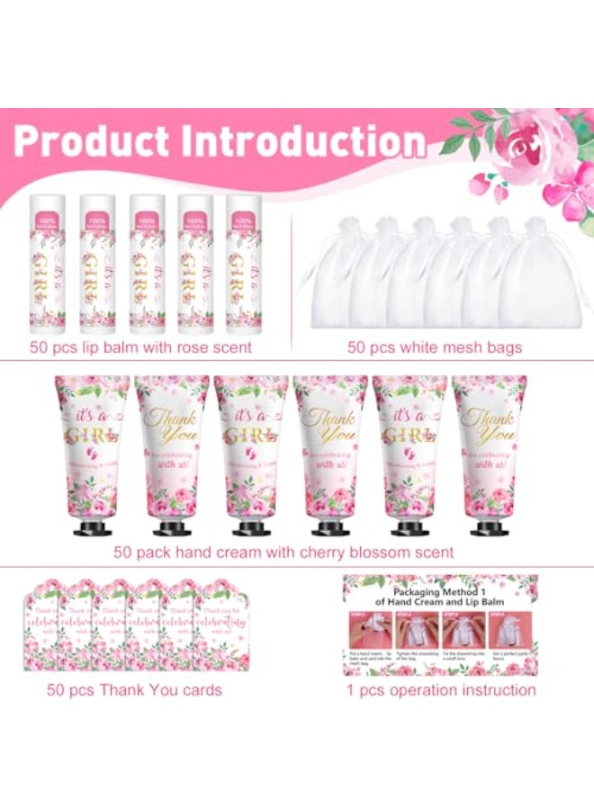 KONEUK 50 Pack Bulk Hand Cream and Lip Balm Gifts Sets Baby Shower Favors and Bridal Shower Favors for Guests with Thank You Card and Organza Gift Bags Appreciation Gifts Wedding Party Favors Baby Girls - Image 3
