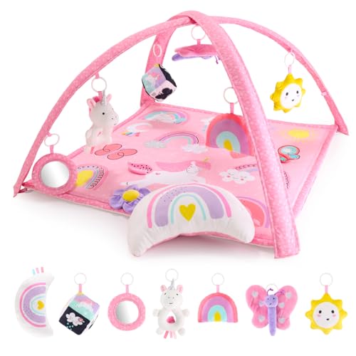 The Peanut Shell Peanutshell Baby Girl Rainbow Paradise 7in1 Play Gym Playmat Toys for Newborns Infants 06 612 months Tummy Time Mat with Hanging Toys Soft Padded - Image 1