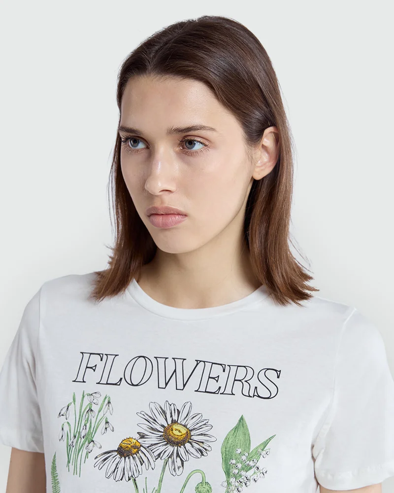 Ovs Clean Printed Tee In Off-White – Woman
