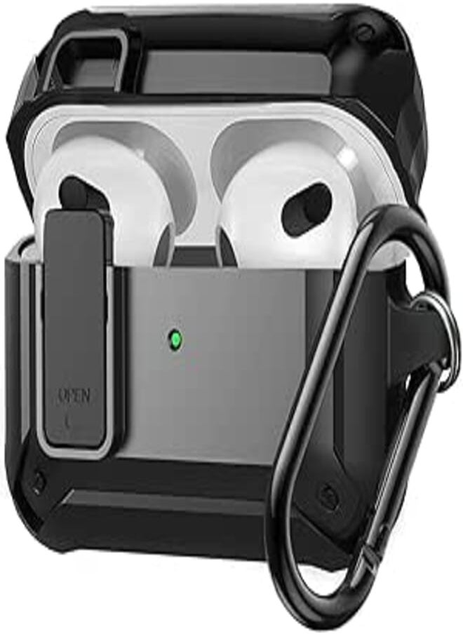 Olytop Olytop AirPods 3rd Generation Case with Lock Lid, Armor AirPod 3 Case Cover Full-Body Rugged Protective Case Shockproof Cover Men with Carabiner for Apple Airpods 3rd Gen Case-Black 