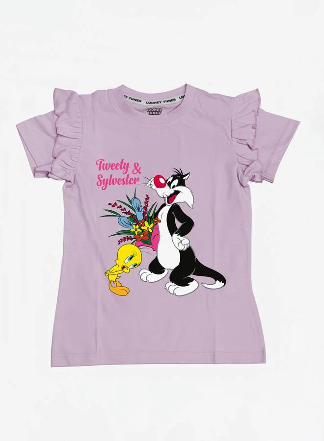 Looney Tunes Graphic Print Round Neck Fashion T-shirt