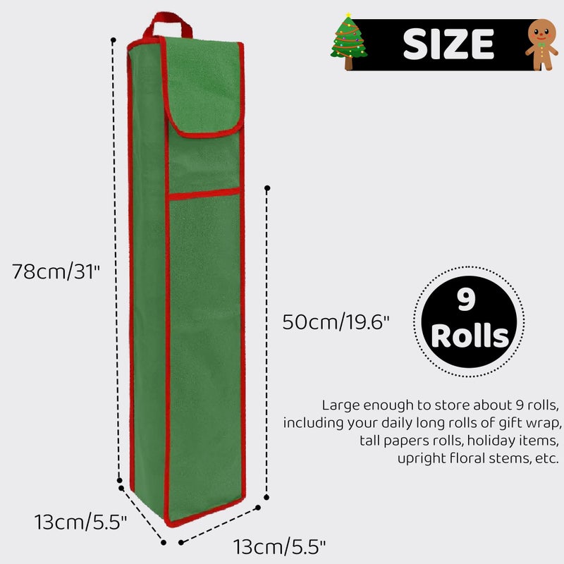 OUTTDID Wrapping Paper Storage Bag 31", Gift Wrapping Paper Organizer Storage Containers with Pocket for Crafts Poster Tools, Christmas Wrap Paper Holder fits for 9 Standard Rolls, Green - Image 2