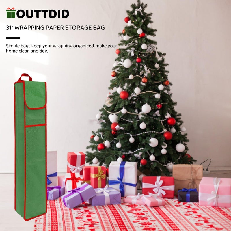 OUTTDID Wrapping Paper Storage Bag 31", Gift Wrapping Paper Organizer Storage Containers with Pocket for Crafts Poster Tools, Christmas Wrap Paper Holder fits for 9 Standard Rolls, Green - Image 5