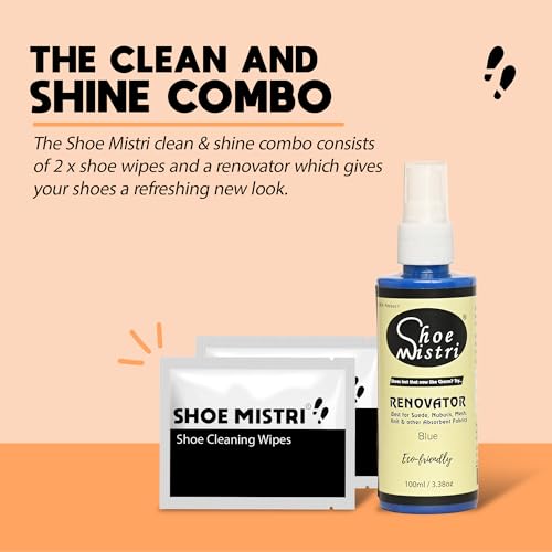 Shoe mistri Shoe Cleaner(2 Wipes) and Blue Renovator - Suede, Nubuck, Canvas, Knit and most other absorbent Fabrics - 100 Ml - Image 2