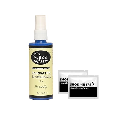 Shoe mistri Shoe Cleaner(2 Wipes) and Blue Renovator - Suede, Nubuck, Canvas, Knit and most other absorbent Fabrics - 100 Ml - Image 1