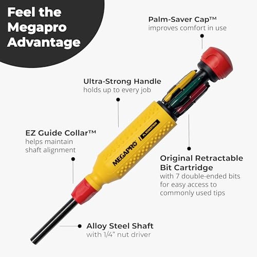 MEGAPRO® 15-in-1 Original Multi-bit Screwdriver | Home DIY & Repair | Construction | Tradeswork | 14 Industrial-grade bit tips | 1/4" Hex Drive in shaft (PL Robertson) - Image 3