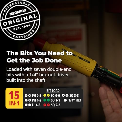 MEGAPRO® 15-in-1 Original Multi-bit Screwdriver | Home DIY & Repair | Construction | Tradeswork | 14 Industrial-grade bit tips | 1/4" Hex Drive in shaft (PL Robertson) - Image 2