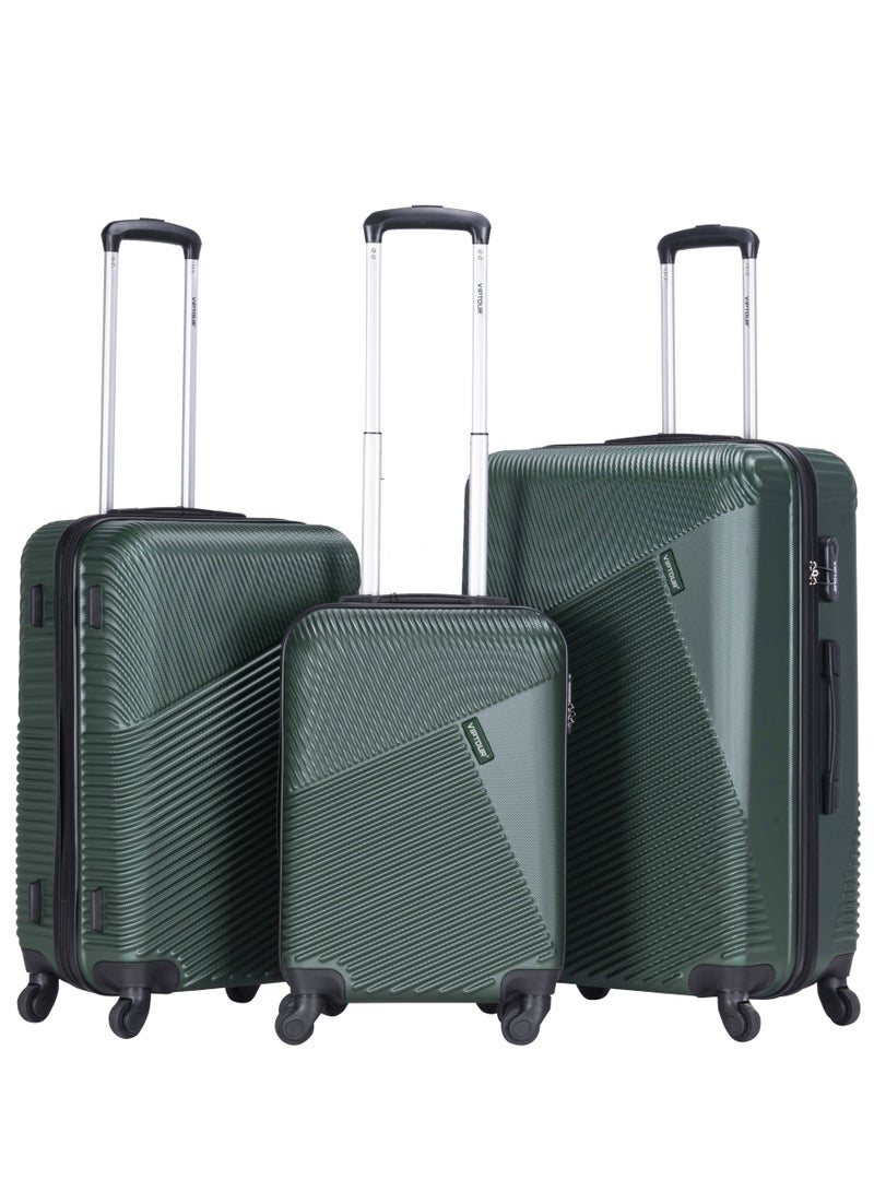 VIPTOUR ABS Hardside 3-Piece Trolley Luggage Set, Spinner Wheels with Number Lock 20/24/28 Inches - Dark Green  - Image 1