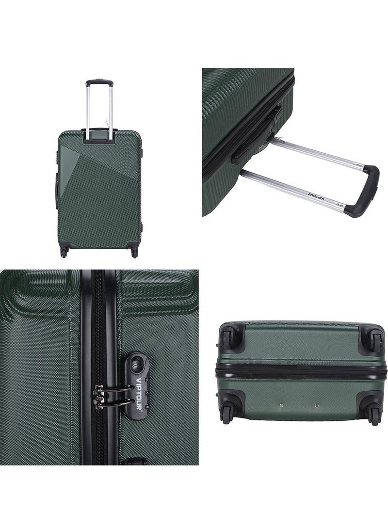VIPTOUR ABS Hardside 3-Piece Trolley Luggage Set, Spinner Wheels with Number Lock 20/24/28 Inches - Dark Green  - Image 3