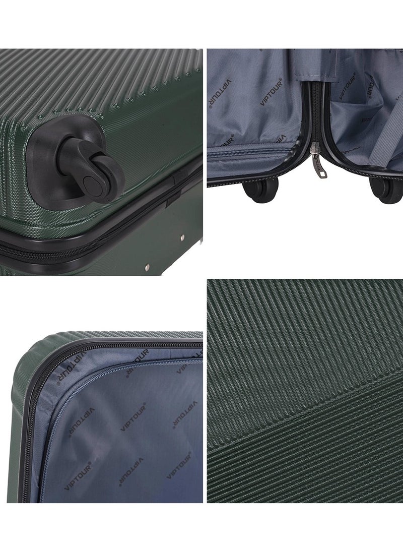 VIPTOUR ABS Hardside 3-Piece Trolley Luggage Set, Spinner Wheels with Number Lock 20/24/28 Inches - Dark Green  - Image 4