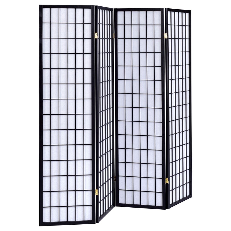 Coaster Home Furnishings Coaster Home Furnishings  Roberto  Solid Wood  70Inch 4Panel Room Divider Folding Shoji Screen with White Paper Panels and Grid Design  Living Room  Bedroom  Black and White  4624 