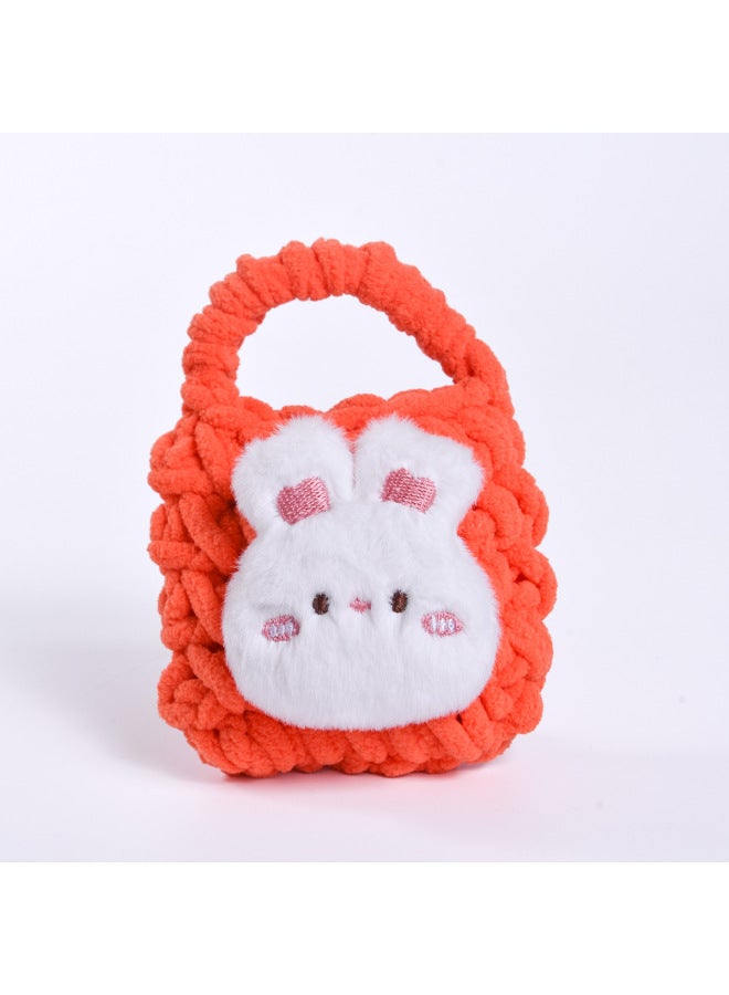 Pink Cute Cyber Red Bear Lion Wake Flower Plush Hand-woven Drop-resistant Headphone Bag Bluetooth Headphone Protective Cover Finished Product-Color:Blush Bunny Orange  - Image 1