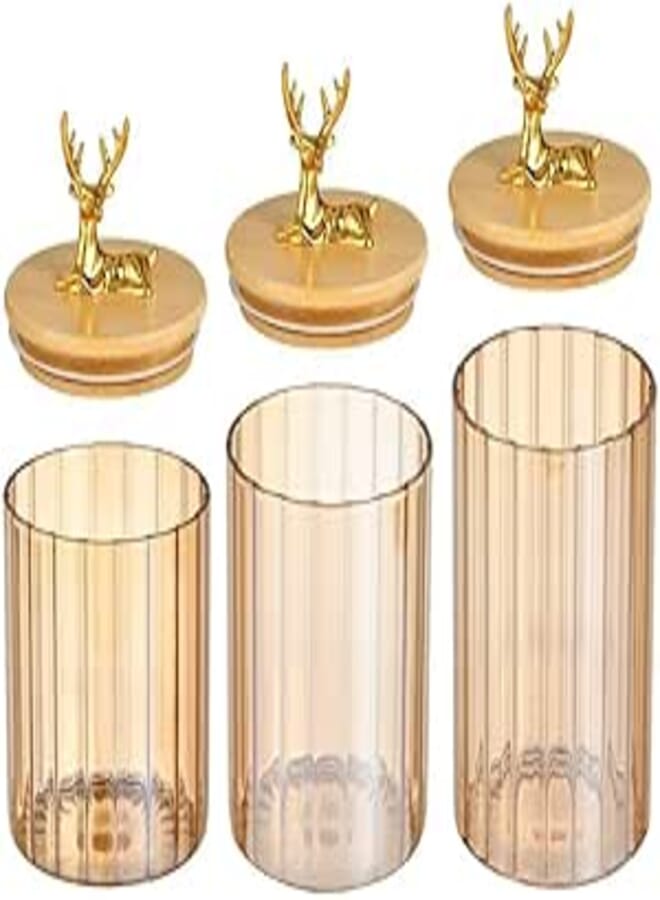 Generic Candy and Spice Jars with Bamboo Lids, Gold Gazelle Design, Clear Amber, Set of 3, Various Sizes, .bak
