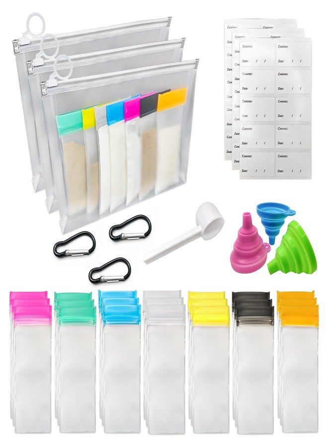 TINSKY Protein Powder Travel Container Set, Reusable Powder Supplement Container To Go 21Pcs Reusable Protein Powder Bags and 3pc Large Standable Zip Bags for Workout, Fitness, Travel - Image 1