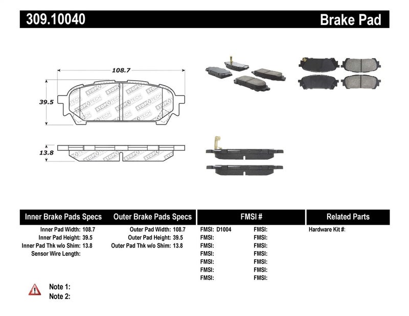 StopTech 309.10040 Sport Brake Pads with Shims and Hardware - Image 5