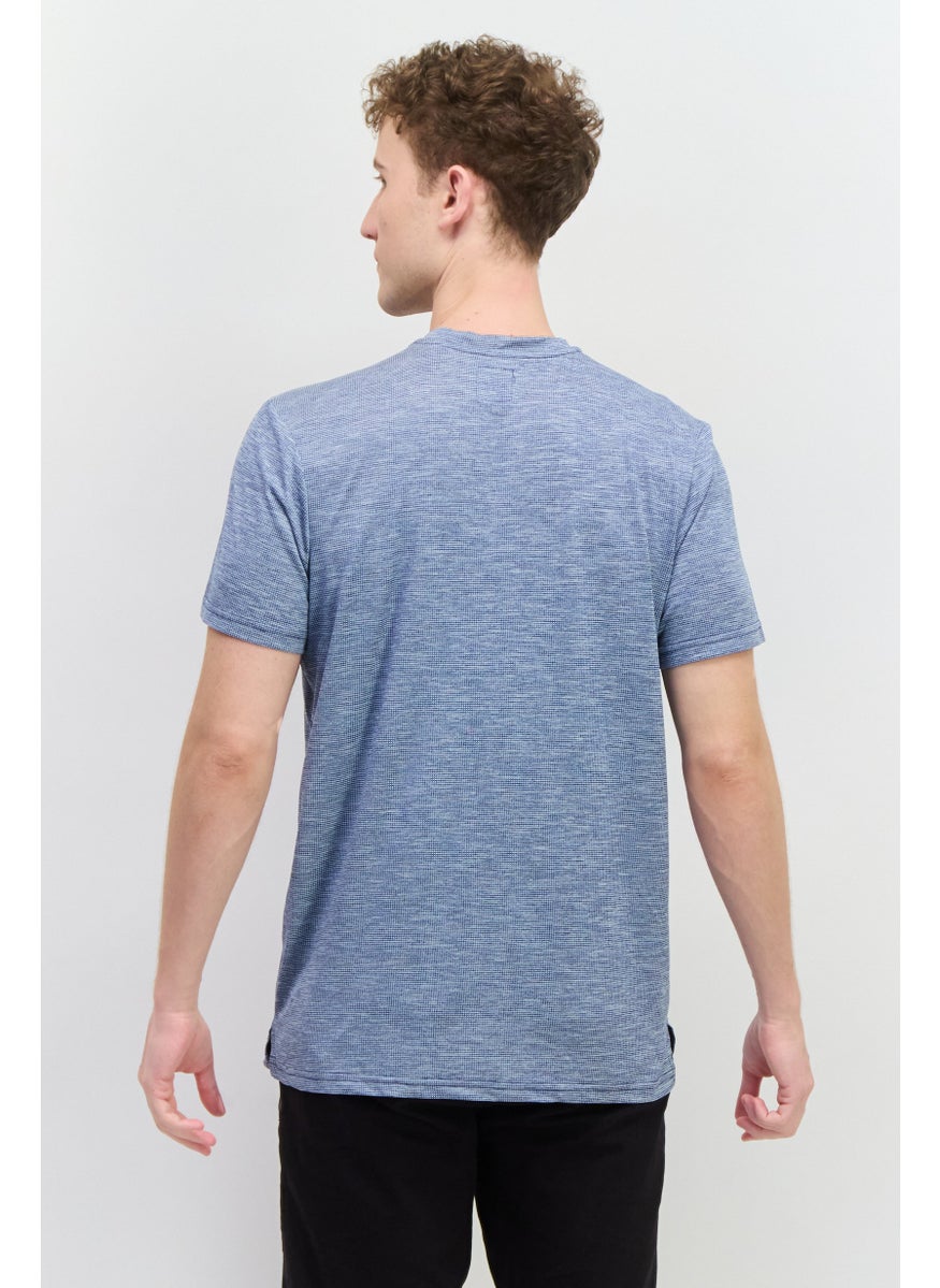 Essex Crossing - Men Band Collar Short Sleeves Micro Dot T Shirt, Navy - Image 1