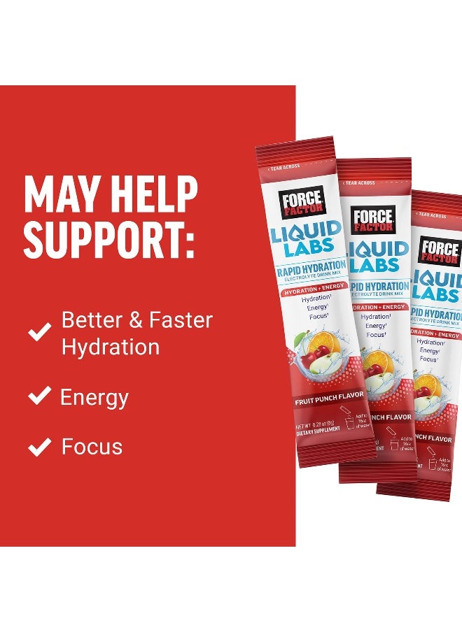 Force Factor Force Factor, Liquid Labs™ Energy, Rapid Hydration Electrolyte Drink Mix, Fruit Punch, 20 Stick Packs, 0.28 oz (8 g) Each  - Image 4