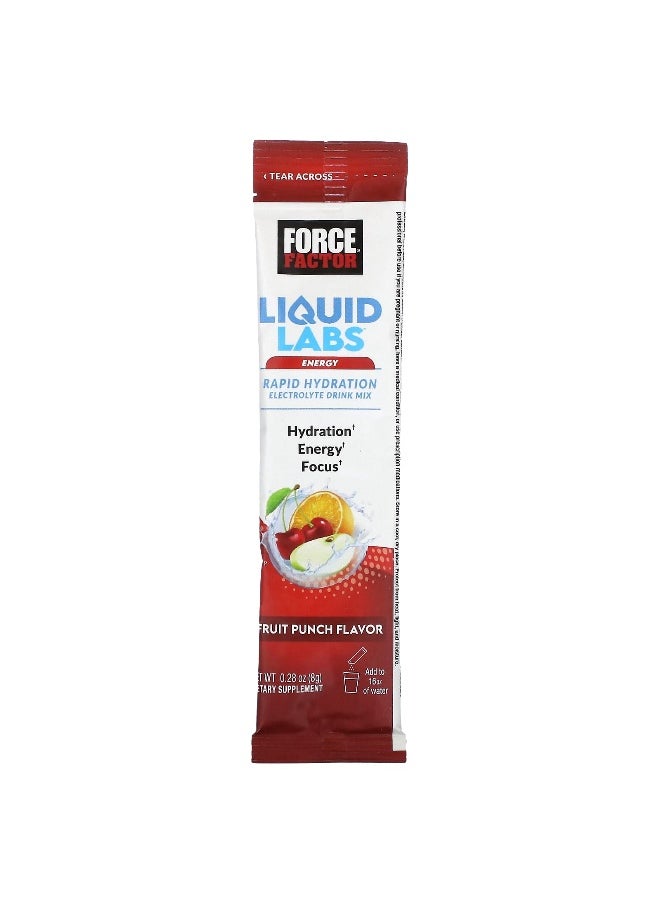 Force Factor Force Factor, Liquid Labs™ Energy, Rapid Hydration Electrolyte Drink Mix, Fruit Punch, 20 Stick Packs, 0.28 oz (8 g) Each  - Image 3