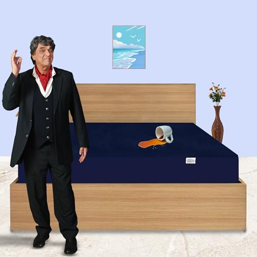 GADDA CO 100% Waterproof Premium Mattress Protector for Double Bed King Size 78x72 Inches / 6.5x6 ft| Cotton Feel Mattresses Cover |360° Elastic Fitted | Fits Upto 10 Inch | Bed Cover | Dark Blue - Image 2