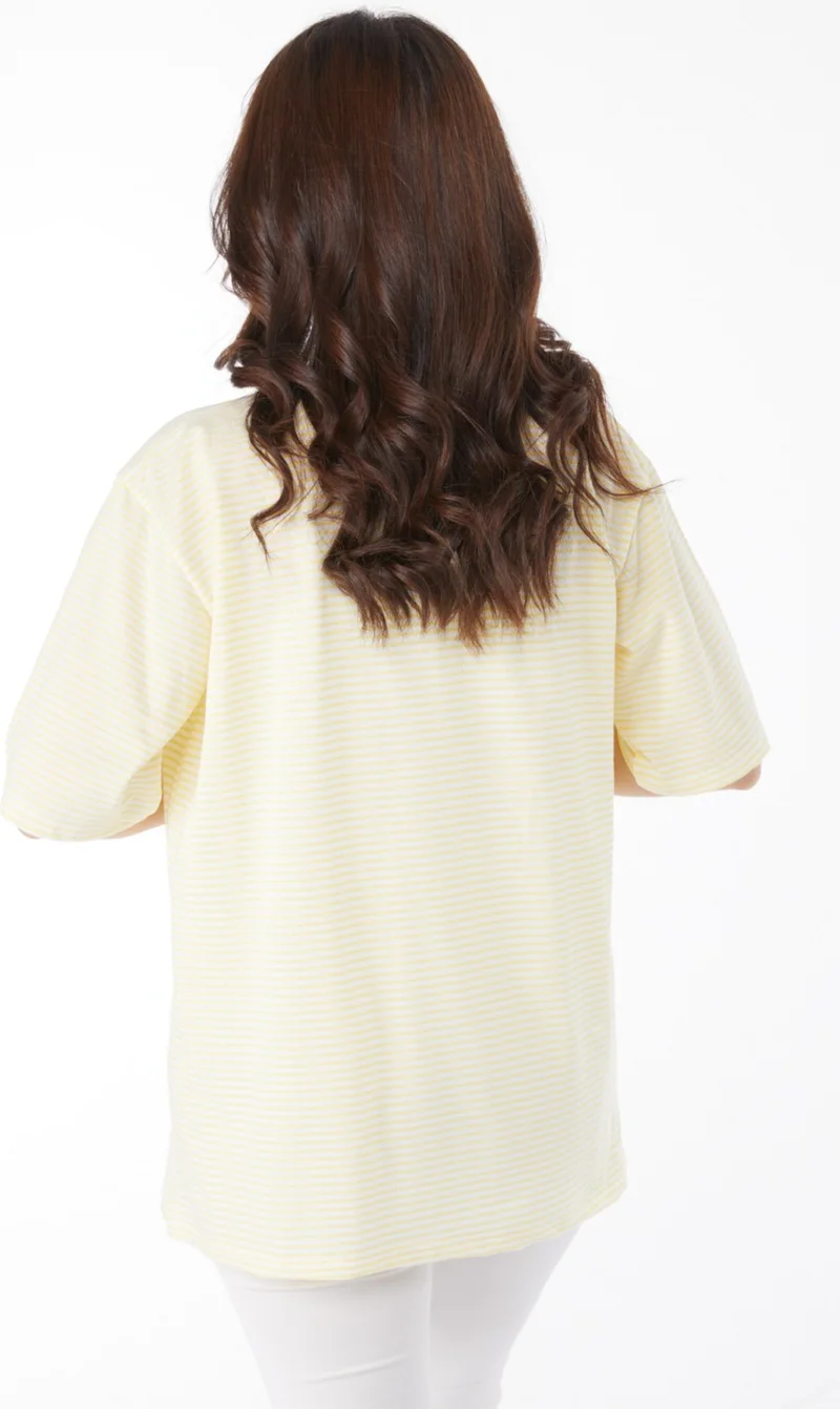 Tofisa Plain Crew Neck Women's Yellow Striped T-Short - 25119