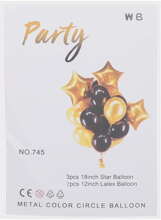 Party - Party Balloon Foil and Latex Balloons - Set of 10 - Black and Gold - Image 1
