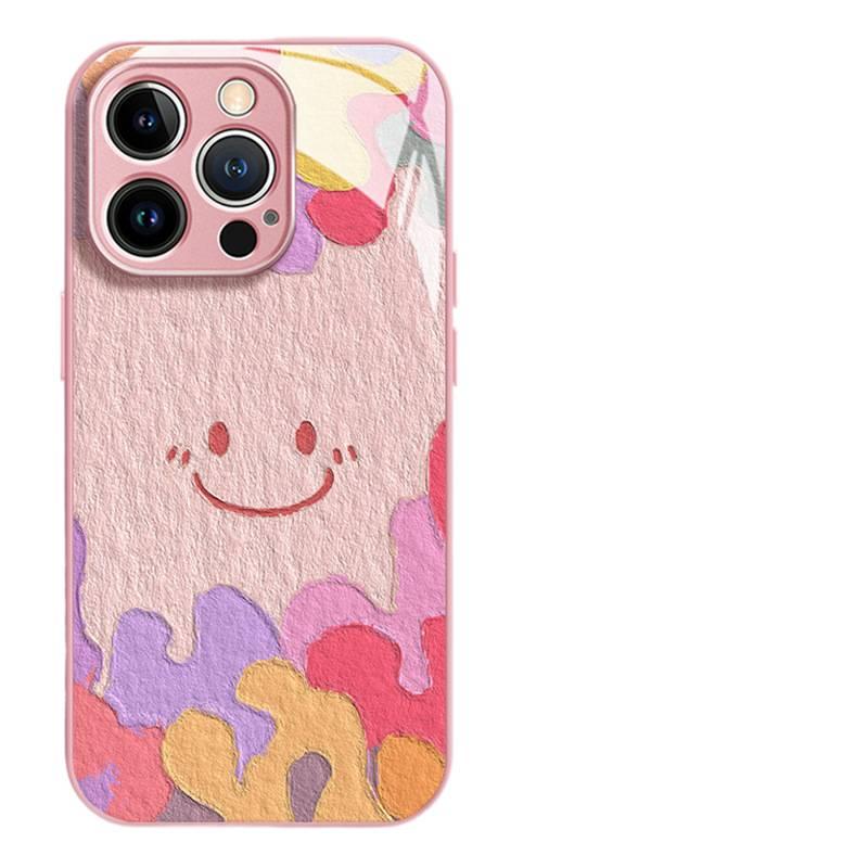 MS Glass Protective Case for Redmi Note 13 with Graffiti Smiley Face and Shockproof plus Shockproof plus Drop Protection plus Scratch Resistant in Cherry Blossom Pink - Image 1
