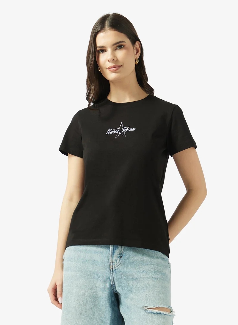 جيس جينز تيشيرت بأكمام قصيرة ورقبة دائرية مطرز بالنجوم