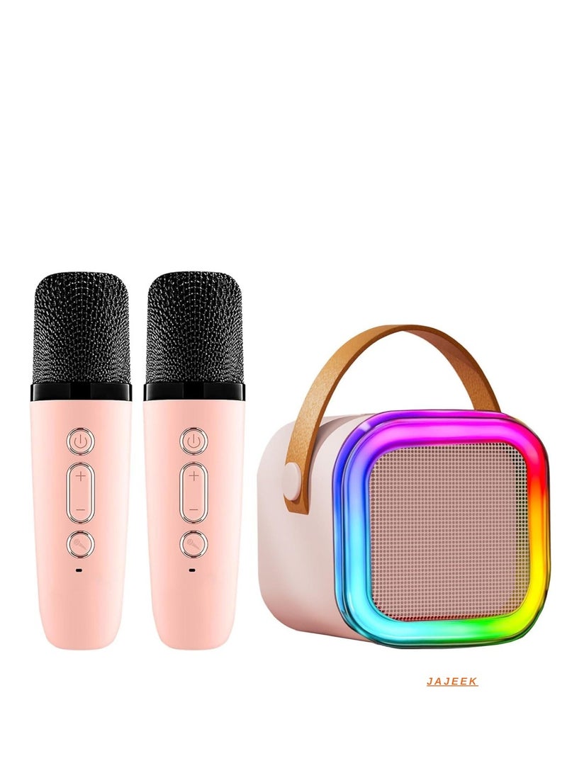 JAJEEK New Mini Karaoke Machine for Kids, Portable Bluetooth Karaoke Speaker with 2 Wireless Microphones, Perfect for Girls Birthday Parties, Games, Fun for Ages 4-12 and Up, Lightweight, Easy-to-Use, Colorful LED Lights - Image 1