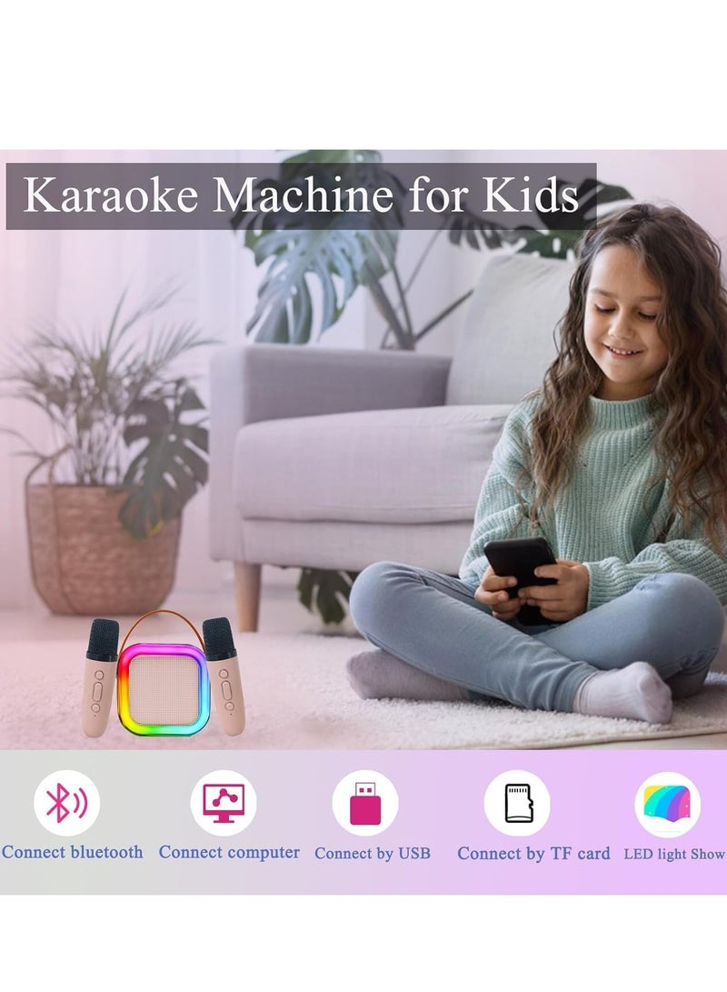 JAJEEK New Mini Karaoke Machine for Kids, Portable Bluetooth Karaoke Speaker with 2 Wireless Microphones, Perfect for Girls Birthday Parties, Games, Fun for Ages 4-12 and Up, Lightweight, Easy-to-Use, Colorful LED Lights - Image 4