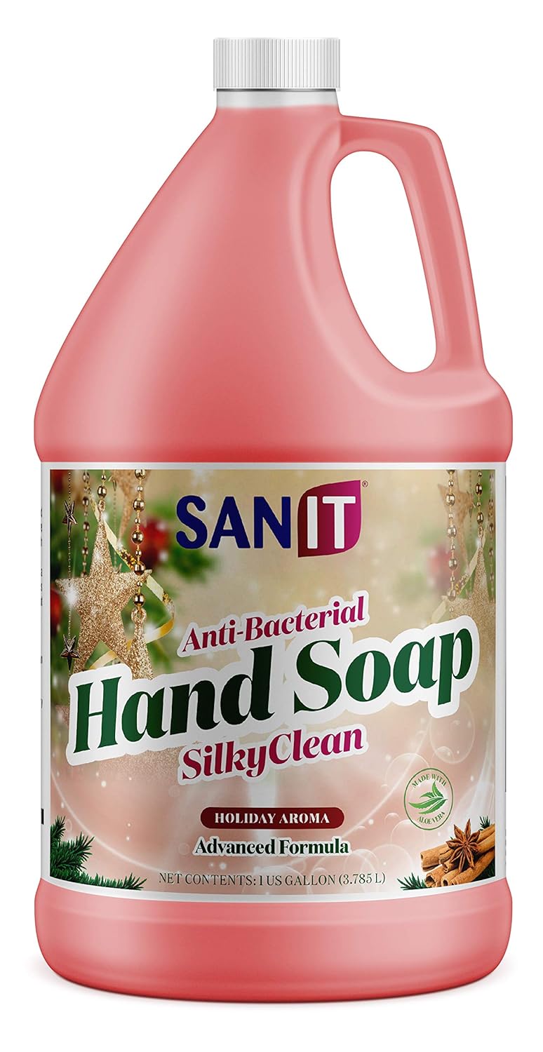 Sanit Silky Clean Antibacterial Liquid Hand Soap Refill  Advanced Formula with Coconut Oil and Aloe Vera  All Natural Moisturizing Hand Wash  Made in USA Holiday Aroma 1 Gallon