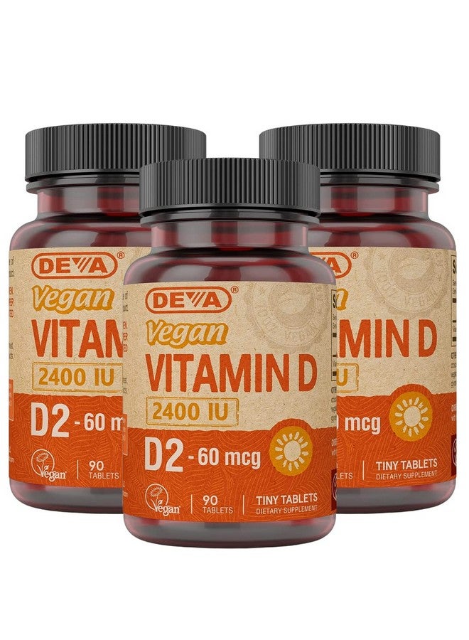 DEVA Vegan Vitamin D2 60 mcg 2400 IU, Ergocalciferol Supplement with No Animal Ingredients, 90 Tablets (Pack of 3) - Image 1