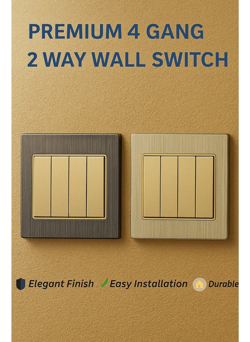 Vmax Premium 4 Gang 2 Way Wall Switch | Quad Rocker Gold/Metal Frame | Stylish, Safe & Flexible Control for Home & Office - Image 1