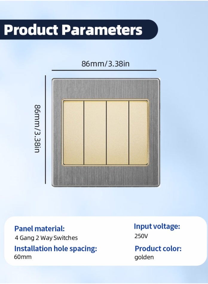 Vmax Premium 4 Gang 2 Way Wall Switch | Quad Rocker Gold/Metal Frame | Stylish, Safe & Flexible Control for Home & Office - Image 3