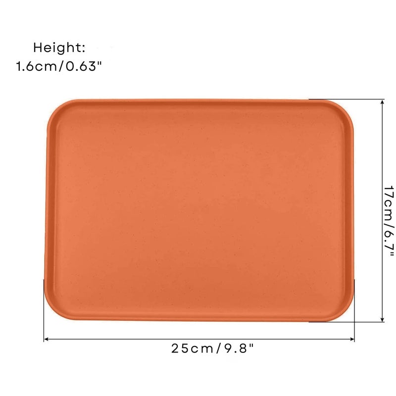 Oicia Lightweight Wheat Straw Plates Unbreakable Dinner Plates, Dishwasher & Microwave Safe Stackable Activity Tray Crafts Organizer Tray Serving Tray Fast Food Trays (25 cm, Orange, Pack of 4) - Image 2