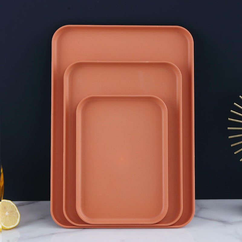 Oicia Lightweight Wheat Straw Plates Unbreakable Dinner Plates, Dishwasher & Microwave Safe Stackable Activity Tray Crafts Organizer Tray Serving Tray Fast Food Trays (25 cm, Orange, Pack of 4) - Image 4
