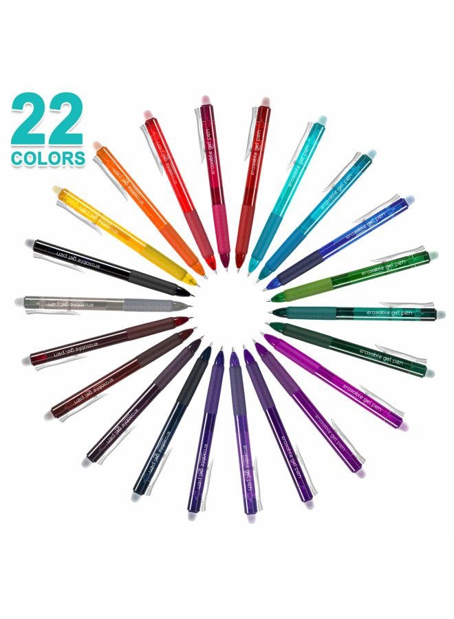 Lineon Erasable Gel Pens with Eraser, 22 Colors Retractable Erasable Pens Clicker, Fine Point, Make Mistakes Disappear, Assorted Color Inks for Drawing Writing Planner and Crossword Puzzles - Image 2