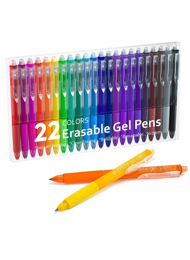 Lineon Erasable Gel Pens with Eraser, 22 Colors Retractable Erasable Pens Clicker, Fine Point, Make Mistakes Disappear, Assorted Color Inks for Drawing Writing Planner and Crossword Puzzles - Image 1